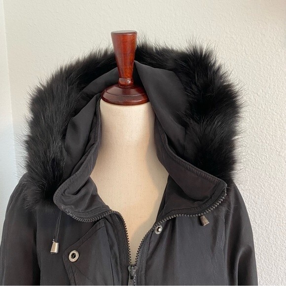 London Fog Black Parka Jacket Coat Fur Trim Removable Hood Zip Snap  M - Picture 2 of 16